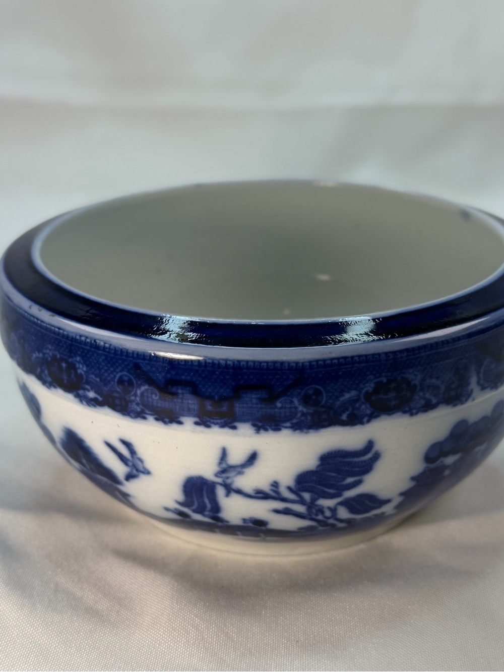 Antique Johnson Bros England Blue White Transferware Bowl Crown Globe Mark 6”